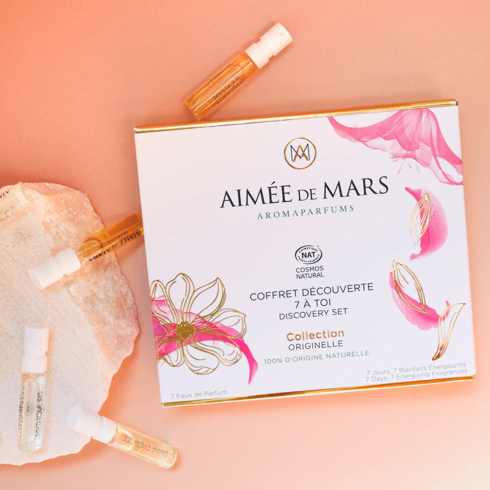 Aimée de Mars Originelle – 7 natural perfume samples including Mythique Iris, floral & oriental EdPs, vegan, Cosmos Natural certified. Made in France | LaPeNu