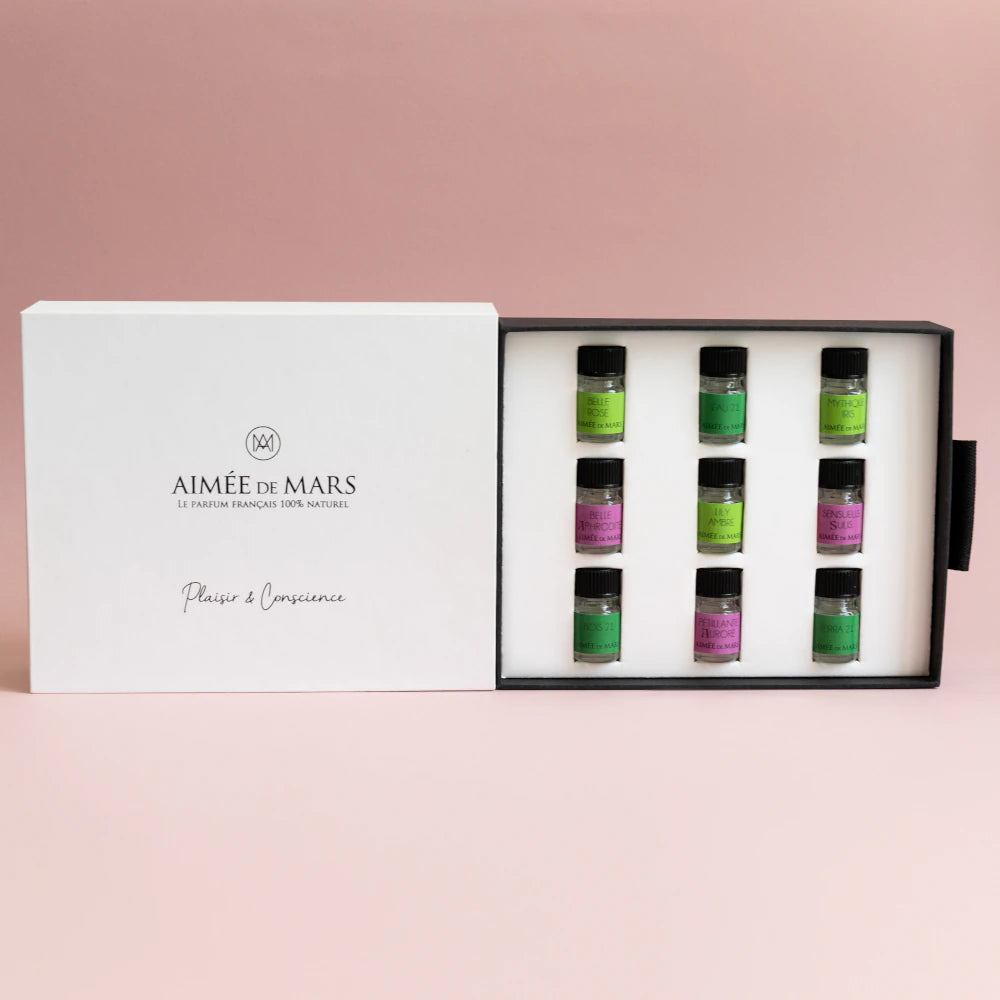 Natural organic perfume gift set by Aimée de Mars — 9 mini fragrances, 100% natural origin, vegan, Cosmos Organic certified. Made in France | LaPeNu