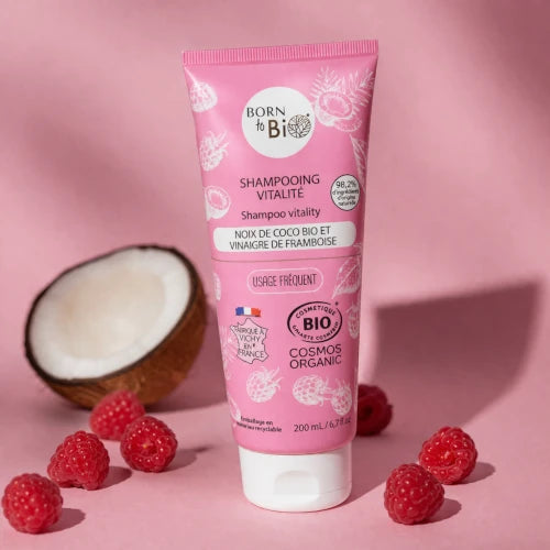 Cosmos Organic certified shampoo — coconut & raspberry vinegar, made in Vichy, France | LaPeNu