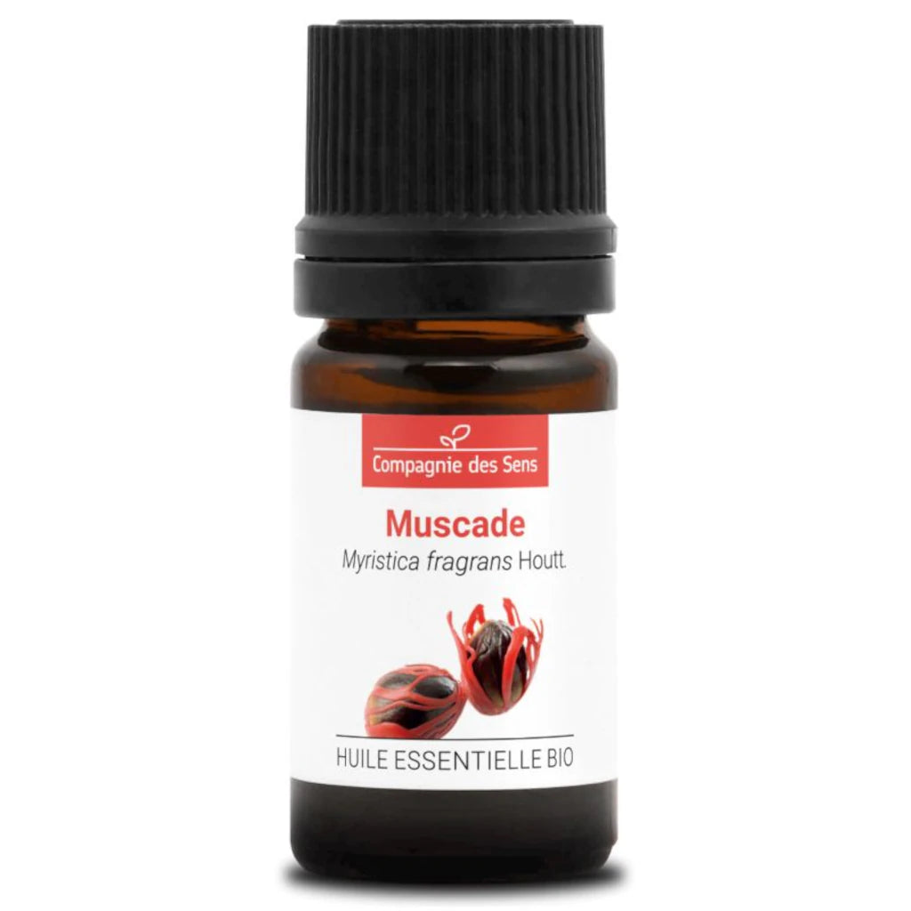Organic nutmeg essential oil for digestive comfort and bloating, with a warm spicy aroma for diluted massage | LaPeNu