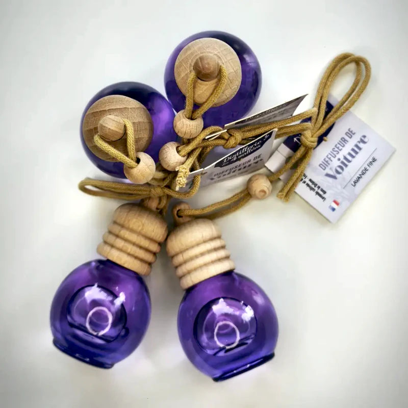 Fine lavender car diffuser – pure EO, violet glass, wooden cap. No alcohol. Calming natural fragrance. Made in France | LaPeNu