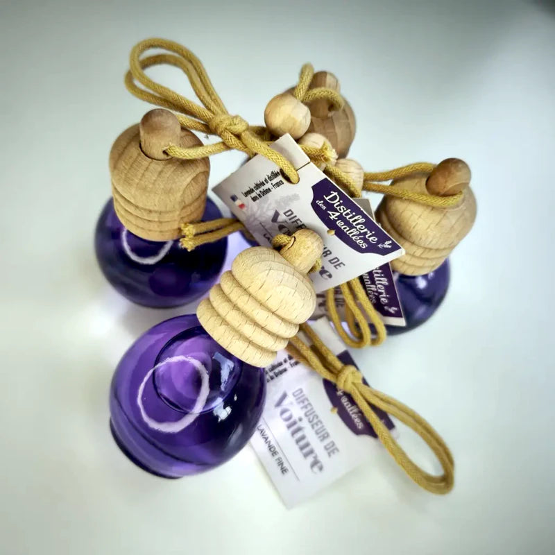 Fine lavender car diffuser – pure EO, ridged violet glass. Natural soothing fragrance for car, home or office. Made in France | LaPeNu