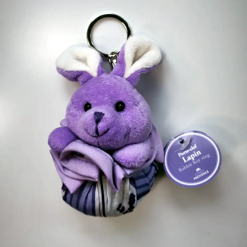 Bunny lavender keychain with dried lavender and lavandin flowers, velour finish and durable metal ring. Made in France | Lapenu