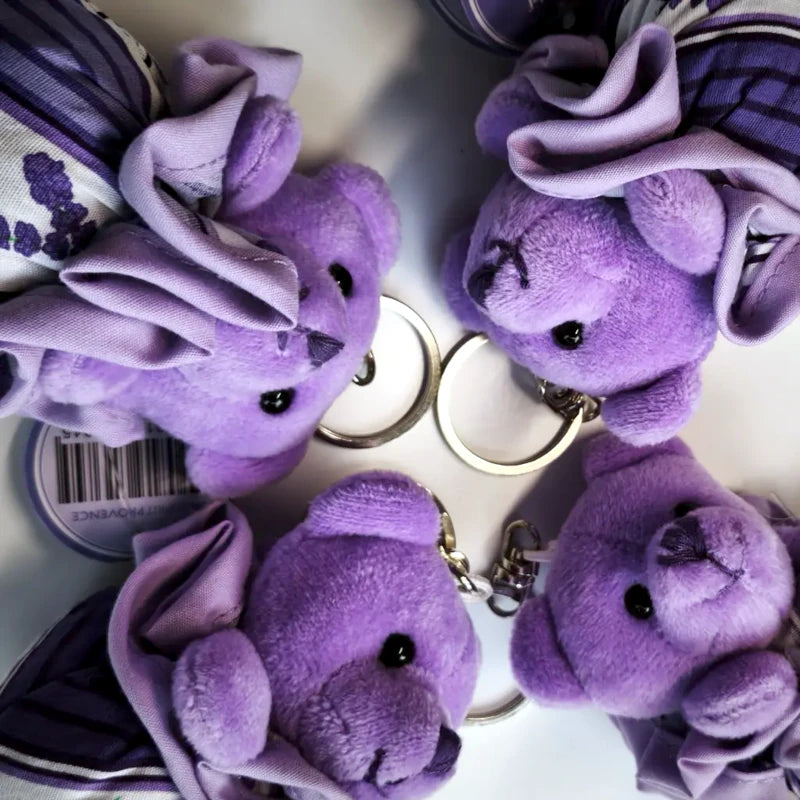 Teddy Bear lavender keychains with soft velour, natural dried flower filling and secure metal rings. Made in France | Lapenu