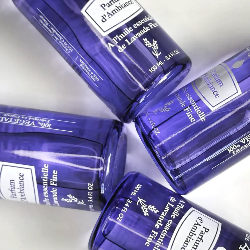 Fine lavender room spray in a violet glass bottle — 100% plant-based, made by a family distillery. Made in France | Lapenu