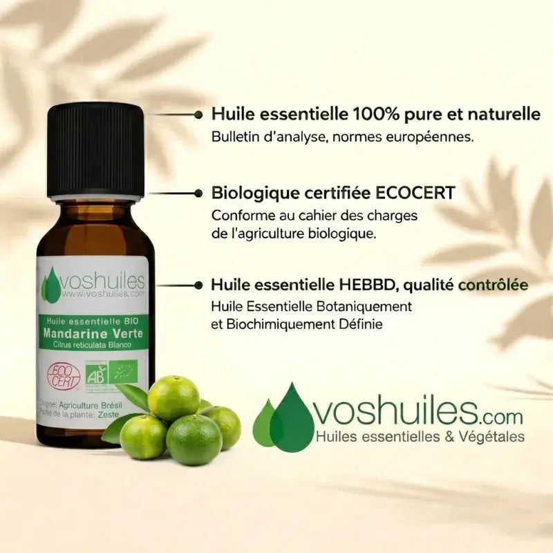 Organic green mandarin (Citrus reticulata) essential oil, ECOCERT certified, HEBBD, 100% pure, France | LaPeNu