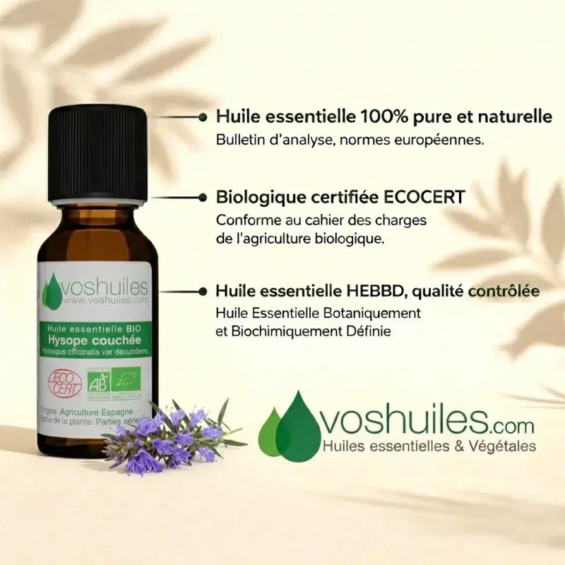 Chemotyped HEBBD-label organic hyssop decumbens essential oil — 100% pure, Ecocert certified | LaPeNu