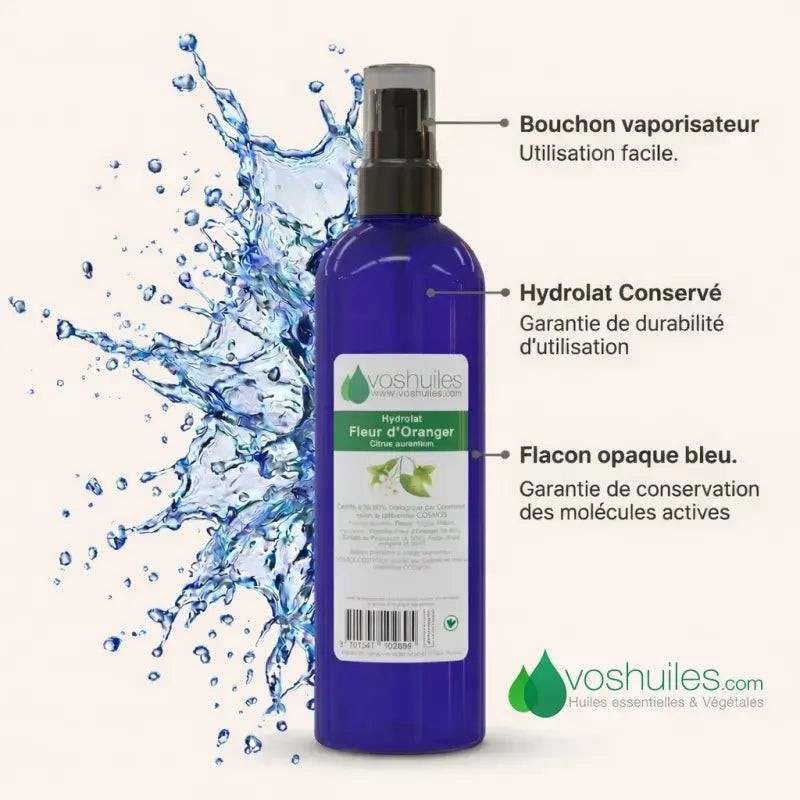 Orange Blossom Hydrosol – Spray Pump, Preserved Floral Water, Opaque Blue Bottle, Active Molecules Protection | LaPeNu