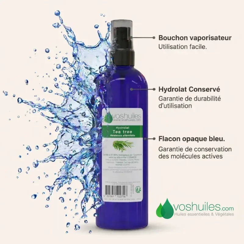 Tea tree hydrosol – spray pump, preserved formula, opaque blue bottle, Cosmos organic | LaPeNu