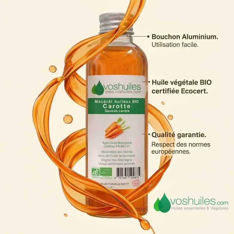Ecocert-certified organic carrot oil macerate – aluminium cap, European quality, pure tanning & radiance oil | LaPeNu