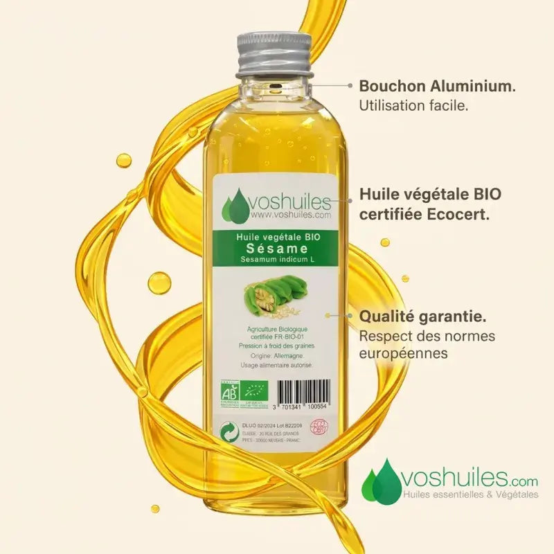 Ecocert-certified organic sesame oil – EU quality standards, aluminium cap, antioxidant, nourishing carrier oil | LaPeNu