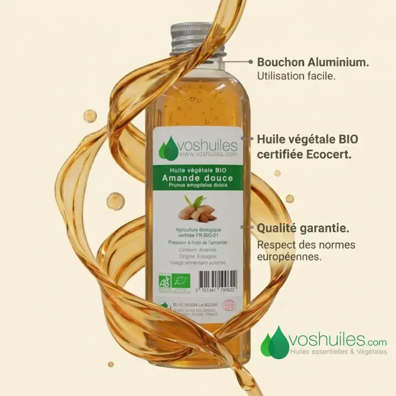 Organic sweet almond oil BIO Ecocert certified, aluminum cap, European quality standards | LaPeNu